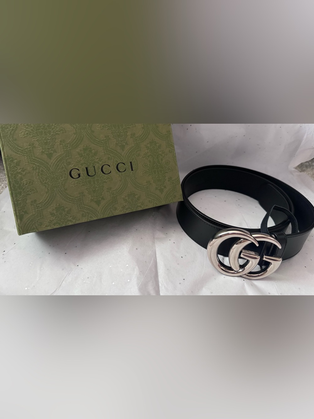 Gucci Black Leather Belt with Silver Double G Interlocking Buckle